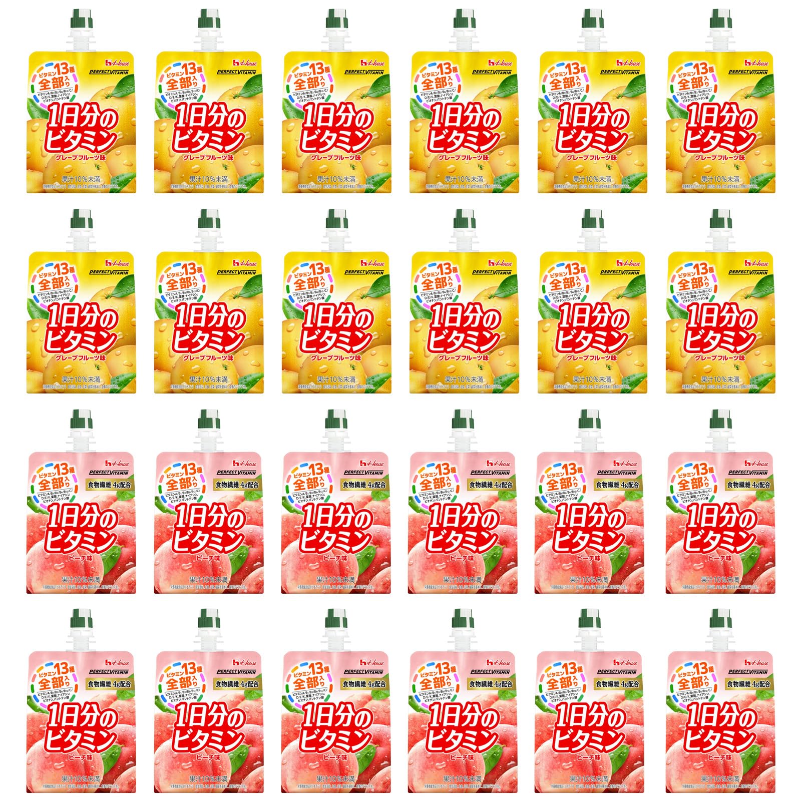 ハウスウェルネスフーズ ハウス ゼリー With セット (グレープフルーツ×12袋ピーチ×12袋)各180g 計24袋【Amazon.co.jp限定】