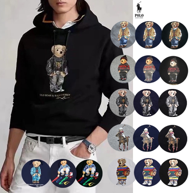 本物保証 ラルフ メンズ スウェット プルオーバー フーデッド パーカー ポロベアー 7柄プリント 4カラー展開（ブラック / ヘザーグレー / ネイビー / ホワイト） 9,576円