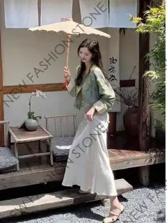 新中式婦人服中国風漢服女性古風ワンピース2枚セット-22