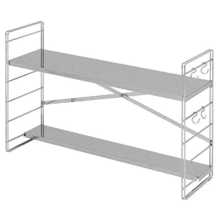 コンロ奥ラック 排気口カバー付き 幅65cm 2段 ステンレス製 日本製 60cmコンロ用 コンロ奥 ラック 棚 S字フック付き 隙間 収納 多機能 調味料 キッチン ラック