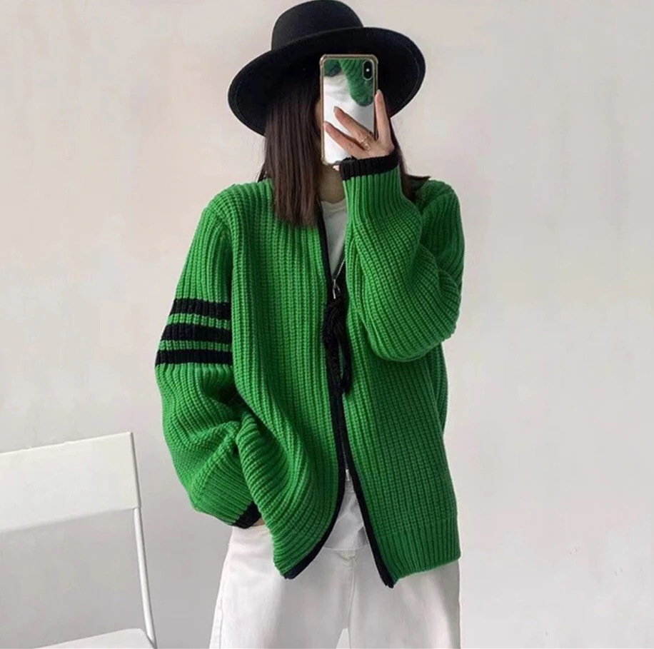 トップス ニット セーター アウター カーディガン 上着 ミディアム丈 袖あり 長袖 スタンドカラー ストレート ふわふわ ファスナー 前開き ウール 厚手 カジュアル おしゃれ かっこいい こなれ感