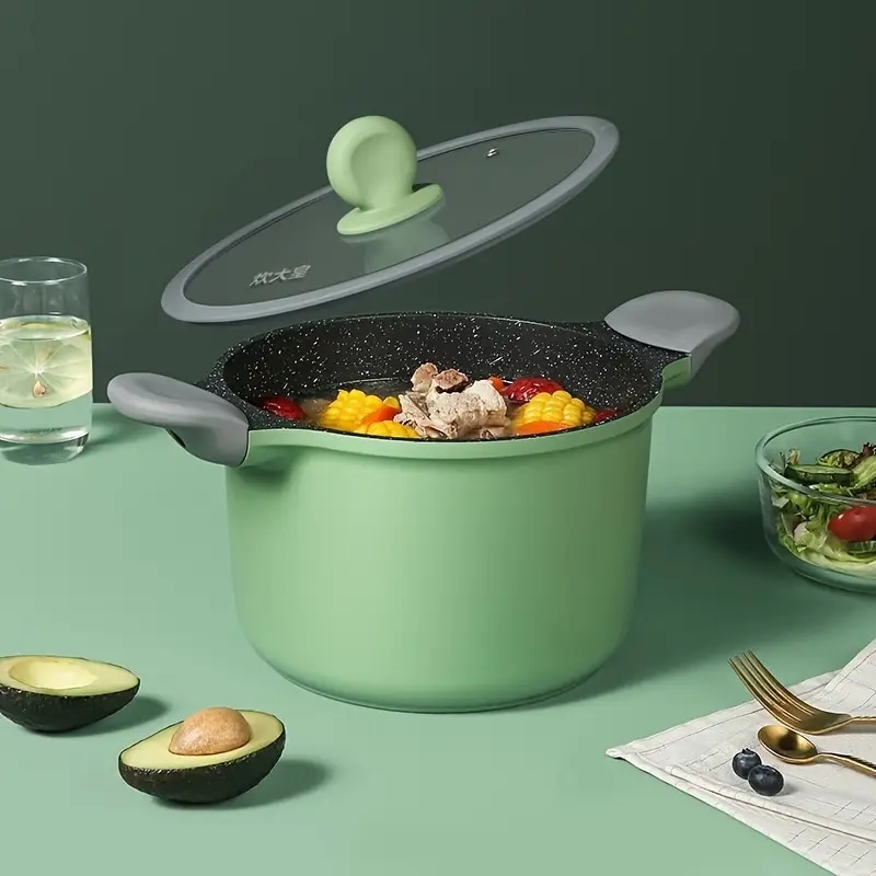 4.5L ノンスティックストックポットガラス蓋付き - PFOAフリー耐熱ハンドル電磁調理器対応全てのクックトップに適合