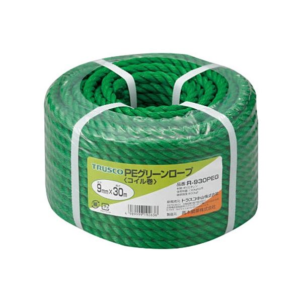 （まとめ）PEグリーンロープ 9mmx30m コイル巻 R-930PEG 1巻 [x3セット]