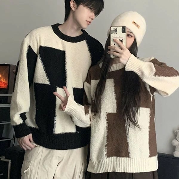 セーター ペアルック メンズ レディース お祝い プレゼント クリスマス ニット ベージュ ブラック 秋冬 カップル 恋人 親友 友達 姉妹 韓国 おしゃれ 可愛い 暖かい トップス 旅行 S M L