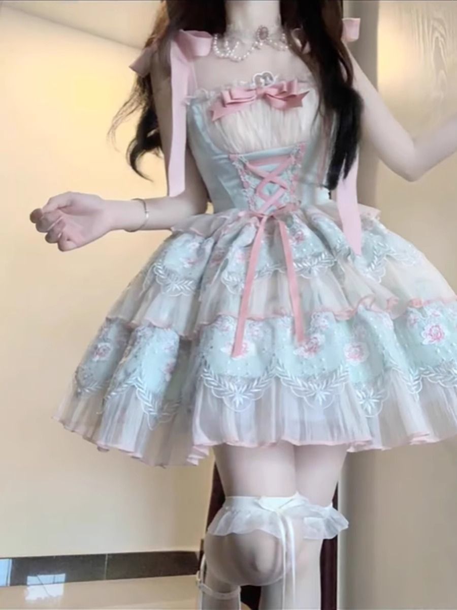 茶休フレンチドレスミルク甘いlolita蓬蓬蓬ケーキプリンセススカート甘い森系ロリータワンピース夏