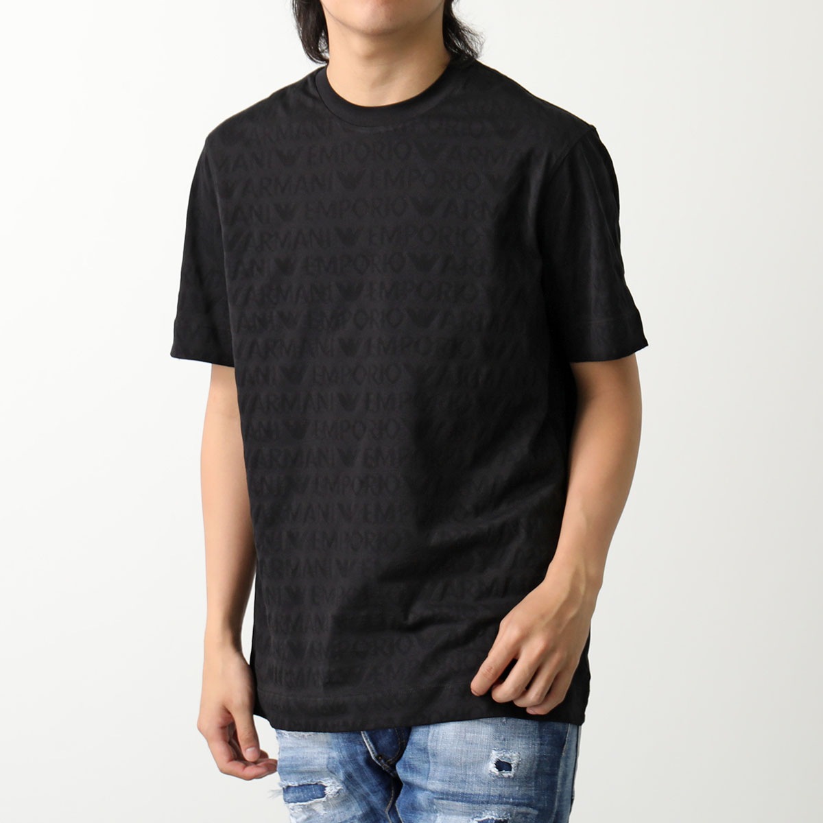 EMPORIO ARMANI エンポリオアルマーニ Tシャツ 3D1TH5 1JORZ メンズ 半袖 クルーネック カットソー コットン ロゴ ジャカード 0999/NERO