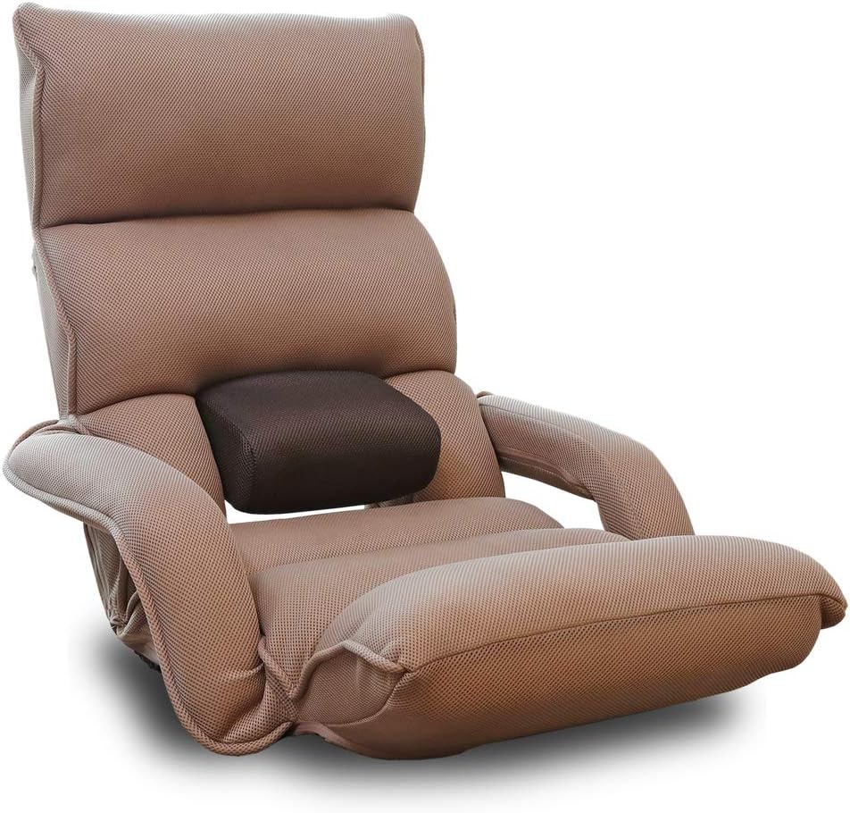 座椅子生活 明光ホームテック 腰の神様がくれた座椅子 第2弾 連動肘つき (ブラウン/リクライニング / 14段階) 座椅子 一人掛け 肘掛け付き (DMZK-アロー)