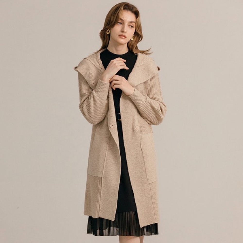 (マックスカルティッジオ) フード付きリブ編みロングカーディガン