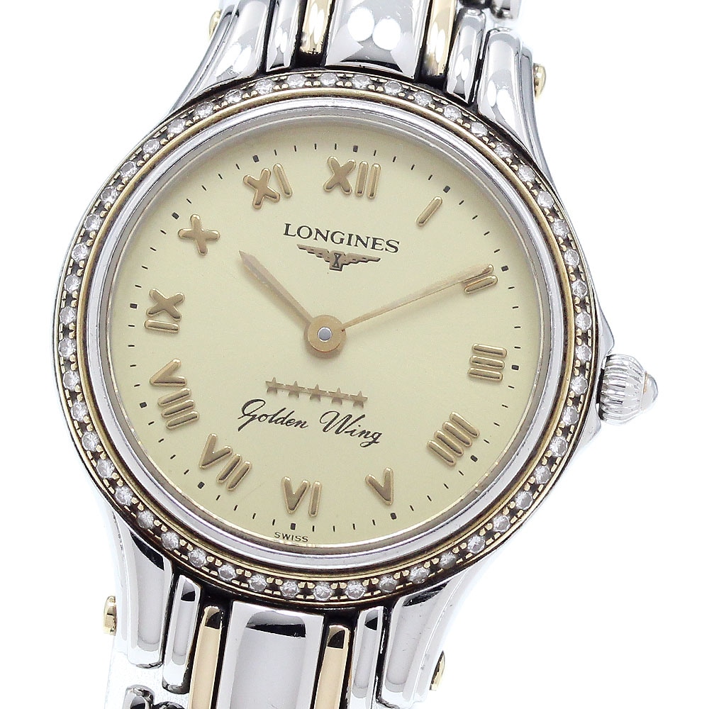 ロンジン LONGINES L3.107.5 ゴールデンウィング ダイヤベゼル クォーツ レディース _900406【中古】