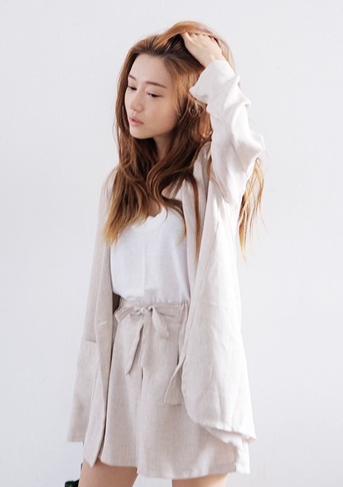 5060.2点セットサマージャケット(ベージュ)2019春夏 sale アウター 美ライン おしゃれ カジュアル 七分袖 ショートパンツ リネン お出かけ お呼ばれ 女子会 普段使い 通勤 通学