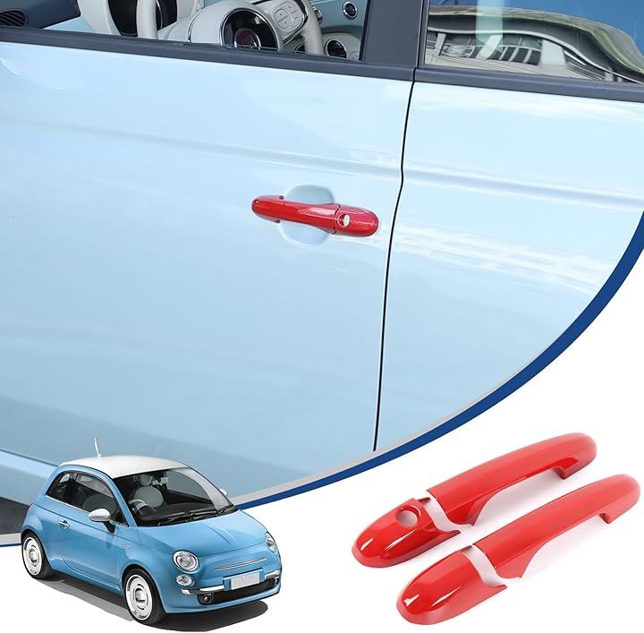 新型 フィアット 500 アバルト 595 695 専用 2007～2025に適用 ドアハンドルカバー アウタードアノブハンドル ドアカバー ABS製 貼付タイプ 外装パーツ(レッド)