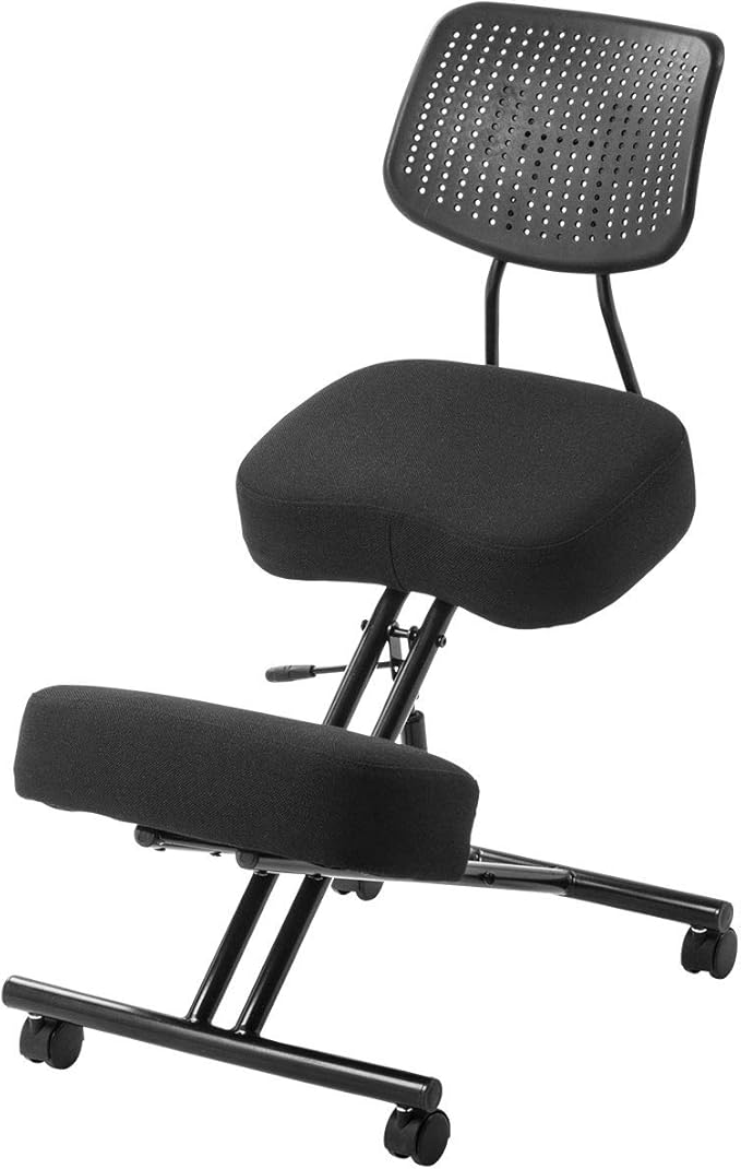 バランスチェア ガス圧昇降 54～67.5cm 背もたれ付 腰痛対策 大人用 キャスター付き ブラック 150-SNCH018