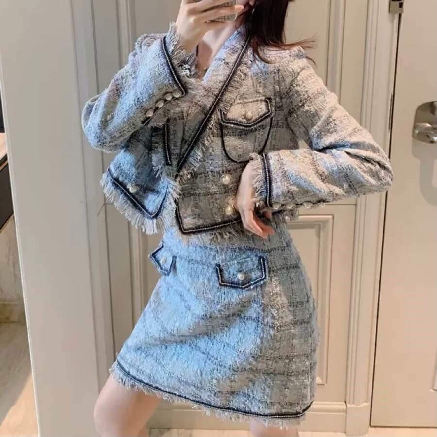 プロモーション最終日 セットアップ ツイード 2点セット スーツスカート ジャケット 9205 価格が下がった