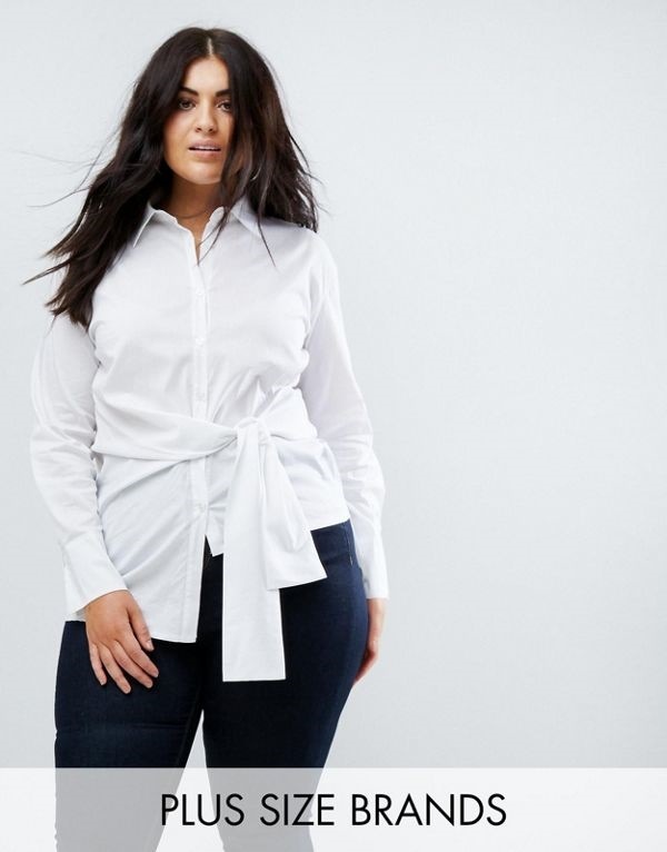 boohoo レディース 大きめサイズ ゆったりサイズ 送料無料 White Plus Tie Front Shirt