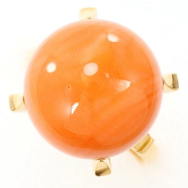 K18 18金 YG イエローゴールド リング 指輪 9号 サンゴ カード鑑別書 ジュエリー 中古