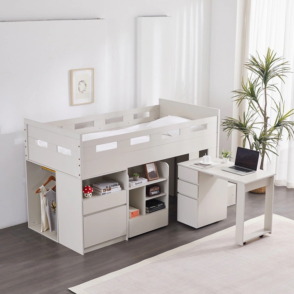 【国内即日発送】システムベット ロフトベッド シングル スチールネット付き 移動型デスク付き 北欧風 木目 子供ベッド 大人ベッド 一人暮らし スチール 耐震 ベッド