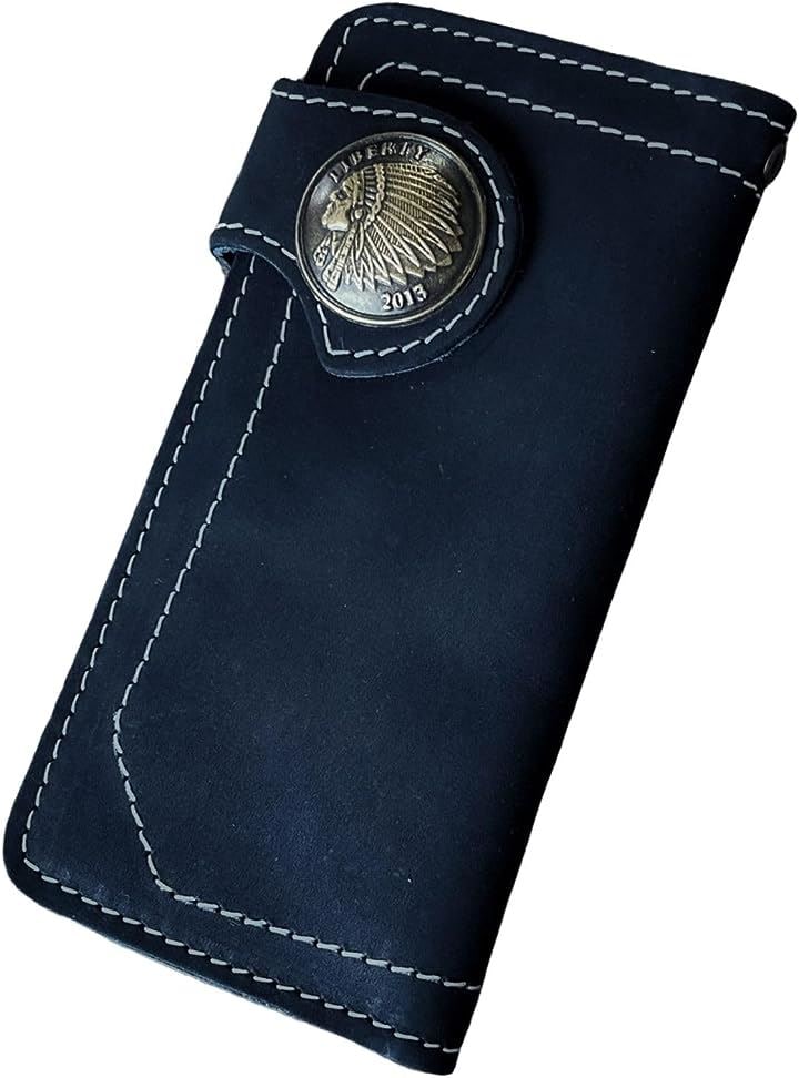 バイカーズウォレット 長財布 ライダースウォレット レザーウォレット 二つ折り メンズ 本革 ヴィンテージ 革財布 牛革 メンズ長財布 ロングウォレット( コンチョインディアン)