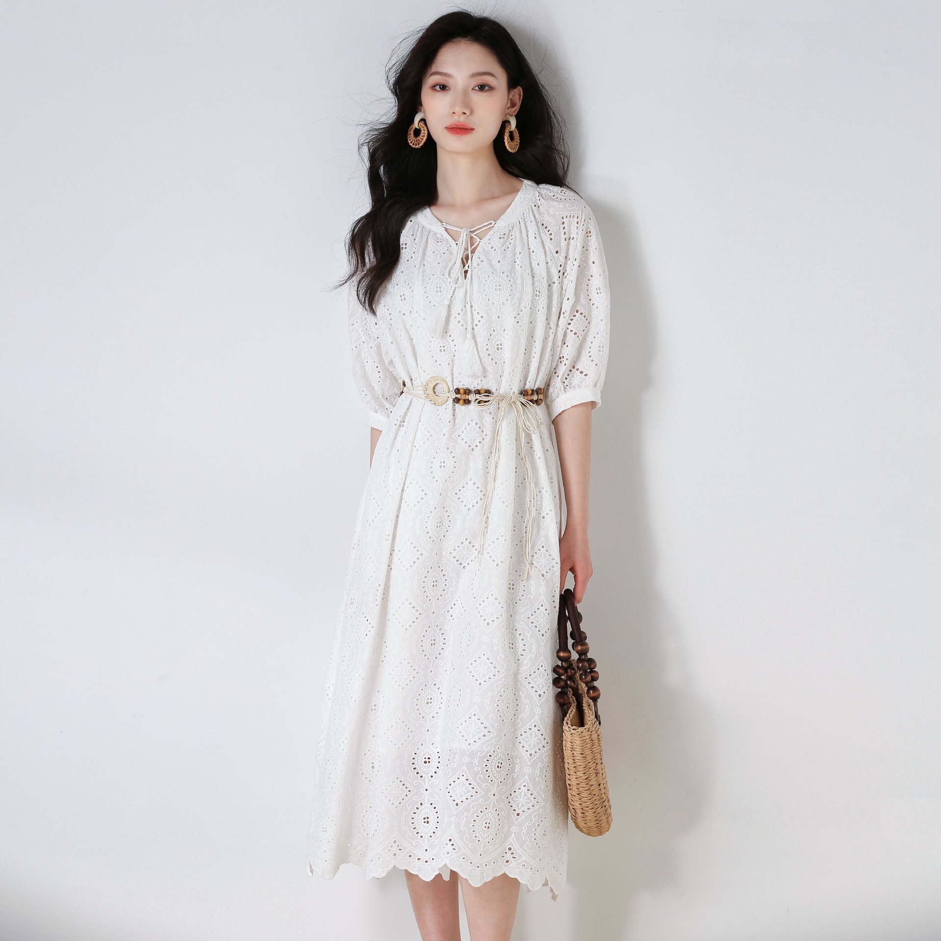 【送.料.無.料.急速発送】コーム綿万針透かし彫り錆波緩和大振子ワンピース