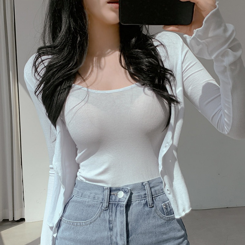 トップス カーディガン キャミソール ショート ショート丈 袖あり 長袖 Vネック スリム タイト 細身 前開き 2点セット ツーピース かわいい 大人可愛い きれいめ シンプル カジュアル 大人