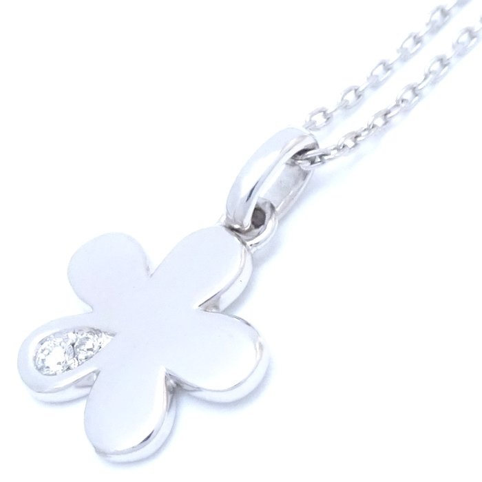 フラワーモチーフ ネックレス ダイヤモンド0.03ct 花 K18WG ホワイトゴールド/291713【中古】