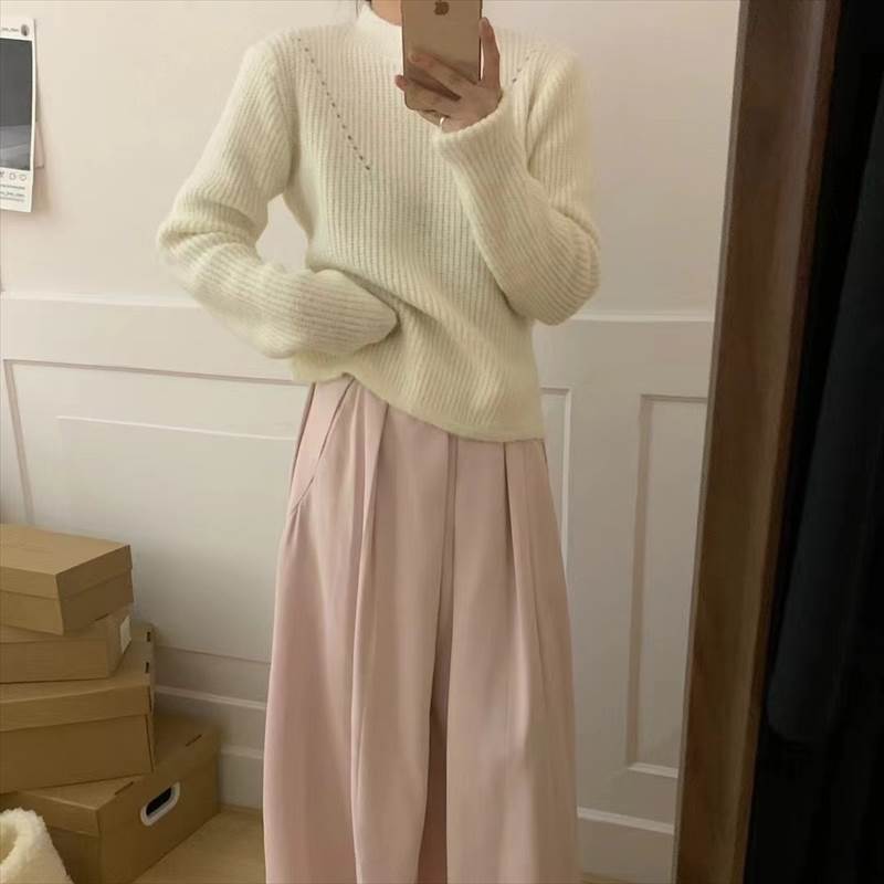 トップス セーター レディース 長袖 ハイネック プルオーバー ミディアム丈 サイドスリット バックリボン かわいい 大人可愛い きれいめ シンプル 上品 おしゃれ かっこいい カジュアル こなれ感