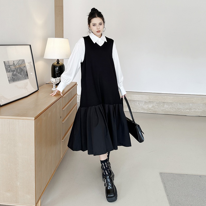 【J.Fashion】 2025秋 袖なし ワンピース Vネック ドッキング おしゃれ レディース 関連商品購入可能 メガ割