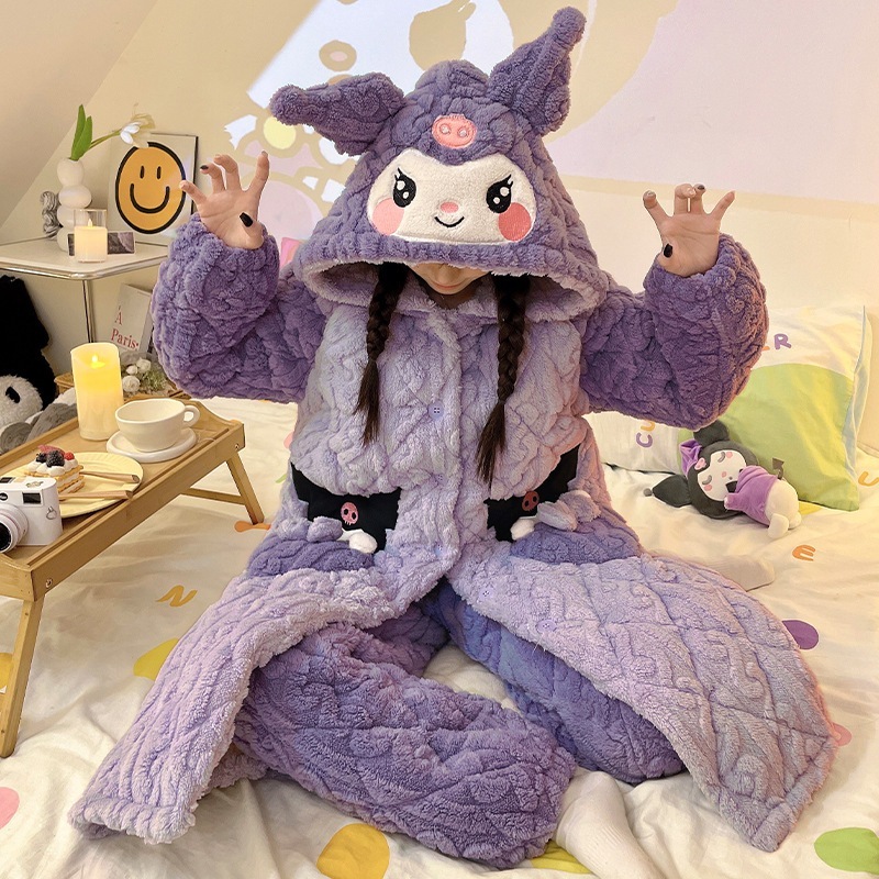 クロミ三重綿パジャマレディース冬厚手サンゴ絨毯フランネル保温スリーパールームウェアセット