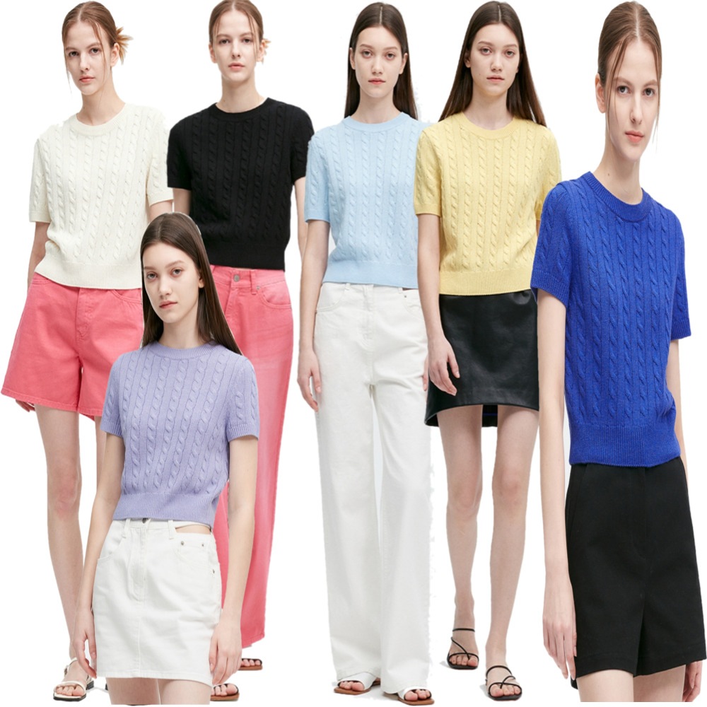CABLE ROIND NECK SHORT SLEEVE KNIT/6カラー/CROP