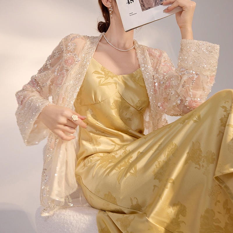 11 2025夏の新しいスタイル中国スタイルのファッションスパンコールジャクアードホロー薄いハイエンドジャケットトップ r n1001-アプリコットカラー r n2