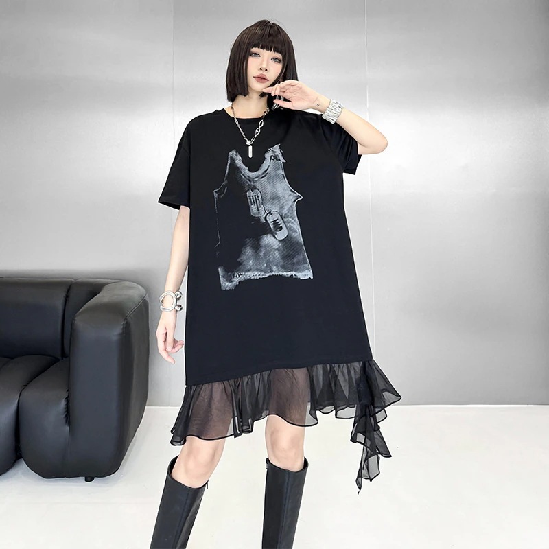 切り替えメッシュワンピース レディース ゆったり 体型カバー Tシャツワンピース 半袖 おしゃれ