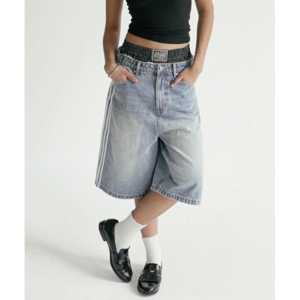 BADBLOOD Billy Track Bermuda Jeans Exhaust Fit Blue w-je