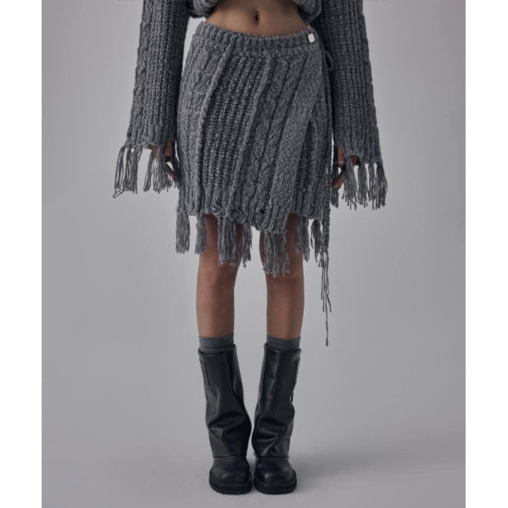 TREEMINGBIRD Wool Damage Tassel Knit SetUp Layered Wrap