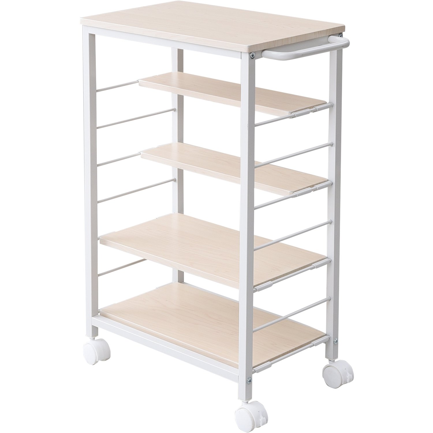 山善(YAMAZEN) キッチンワゴン 【全体耐荷重66kg】 幅30×奥行50(56)×高さ85cm 5段 棚板かんたん高さ調節 取っ手 ストッパー付きキャスター 組立品 ナチュラルメイプル/アイボ