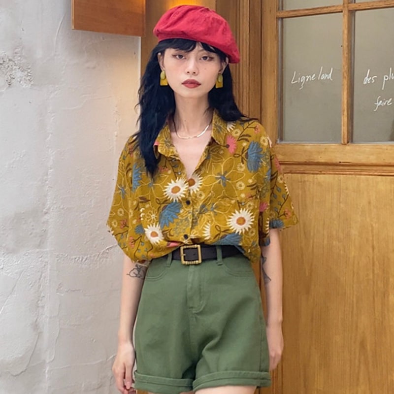 レトロ小花柄シャツ レディース ゆったり インスタライク ブラウス 学生インナー329