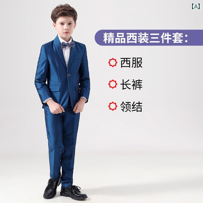 キッズ フォーマル スーツ ジュニア ファッション 男の子 ドレス 子供 スーツ 3点 青 フラワーボーイ 英国風 ブリティッシュ パフォーマンス 衣装