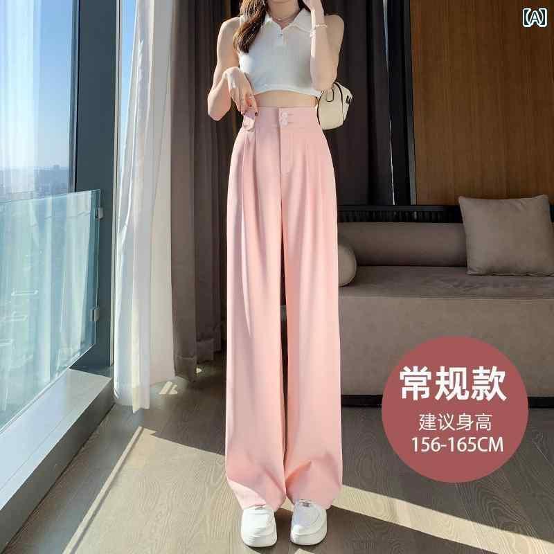 スラックス レディース 春夏 ハイウエスト ストレートパンツ ワイドレッグ 美脚効果 肌に優しい 快適 カジュアル 仕事着 シンプル 大きめサイズ ピンク 黒 緑