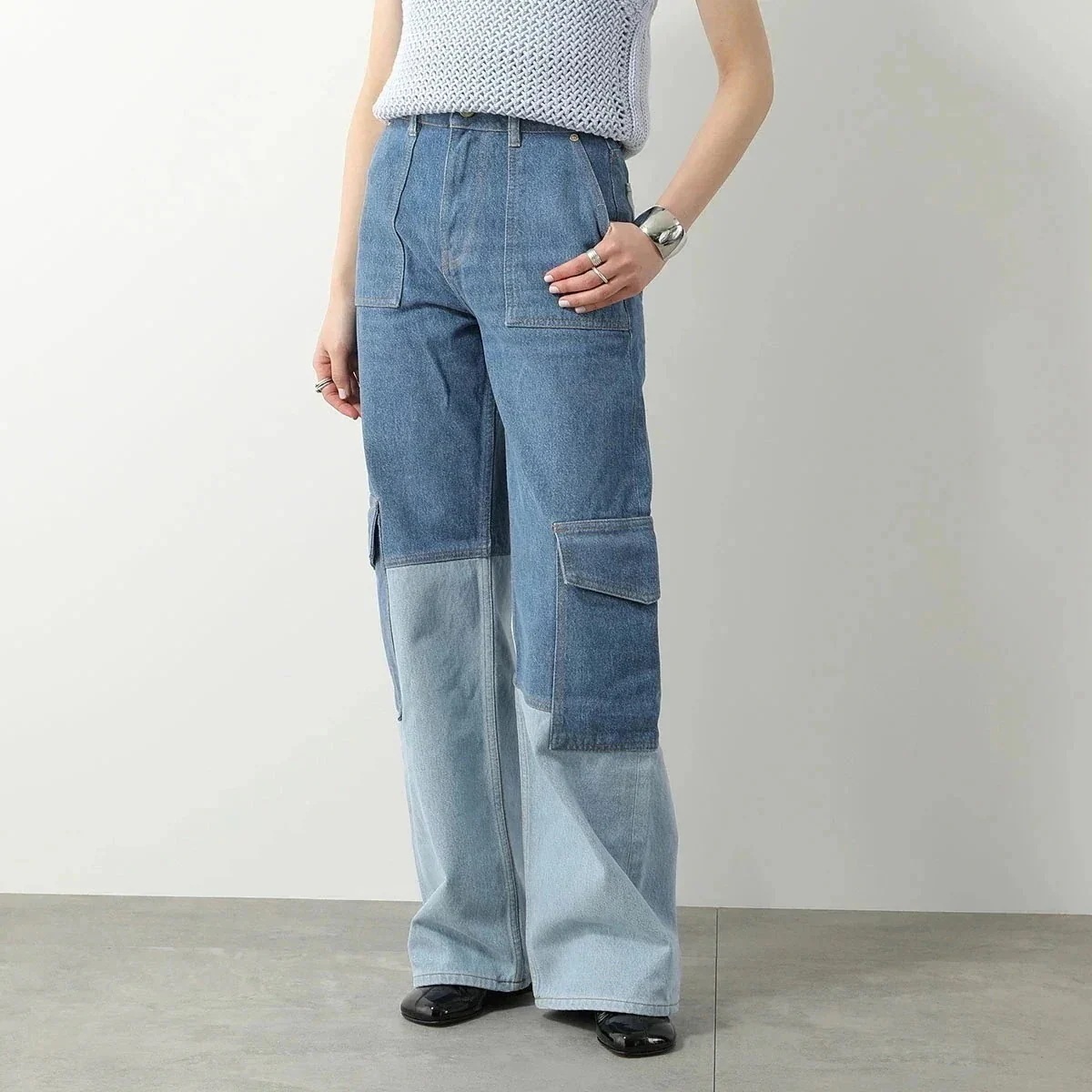 GANNI ガニー ジーンズ Cutline Denim Angi J1398 6553 レディース デニムパンツ ジーパン Gパン ワイド ロゴ刺繍パッチ 5
