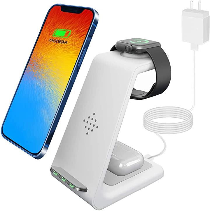 ワイヤレス充電器 置くだけ充電 Qiスマホ機種全対応 3in1急速充電 Apple Watchスタンド Airpods充電器 iphone/Galaxy/他のワイヤレス充電シリーズに対応