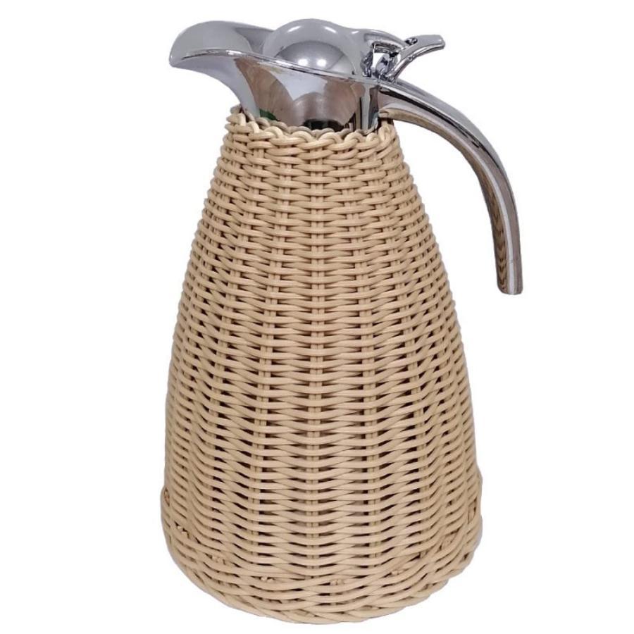 藤編みポットコーヒーポットを編んで保温ポットを編んで籐編みポットコーヒーポット編み保温ポット 手作り竹 北欧風保温ポット家庭用やかん 大容量1.5 L