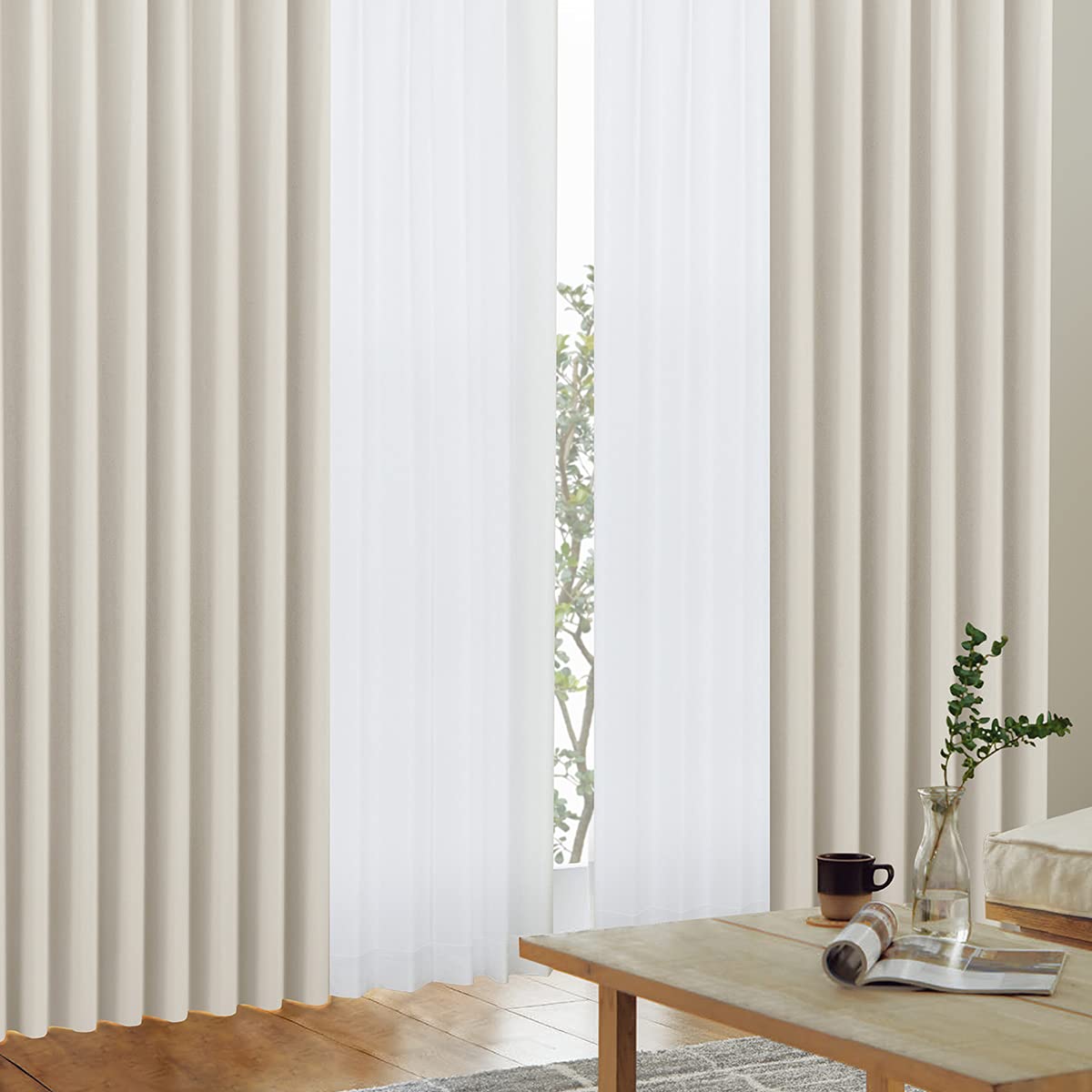 カーテンくれない 遮光カーテン「K-wave-D-plain」セット 日本製 防炎 ラベル付【40色×140サイズ】 節電対策に 保温 断熱 幅100×丈178cm 4枚組(厚地2枚・レース2枚) シ