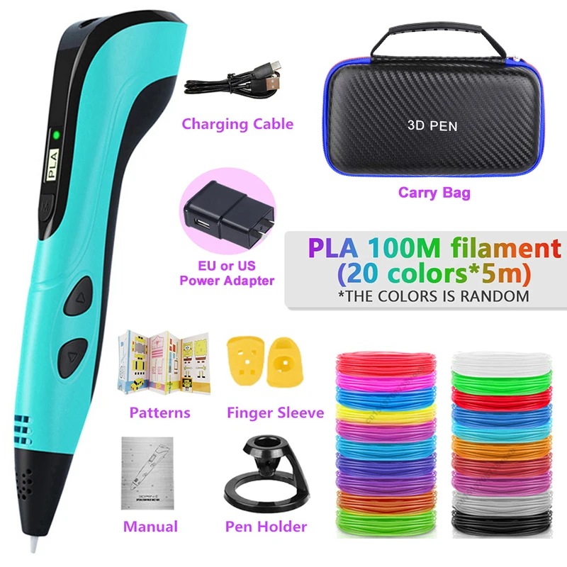3Dペン2023子供用3D印刷ペン,クリエイティブ,子供の誕生日プレゼント,ケース付き,ラップトップ,新しいコレクション Blue-100M 米国