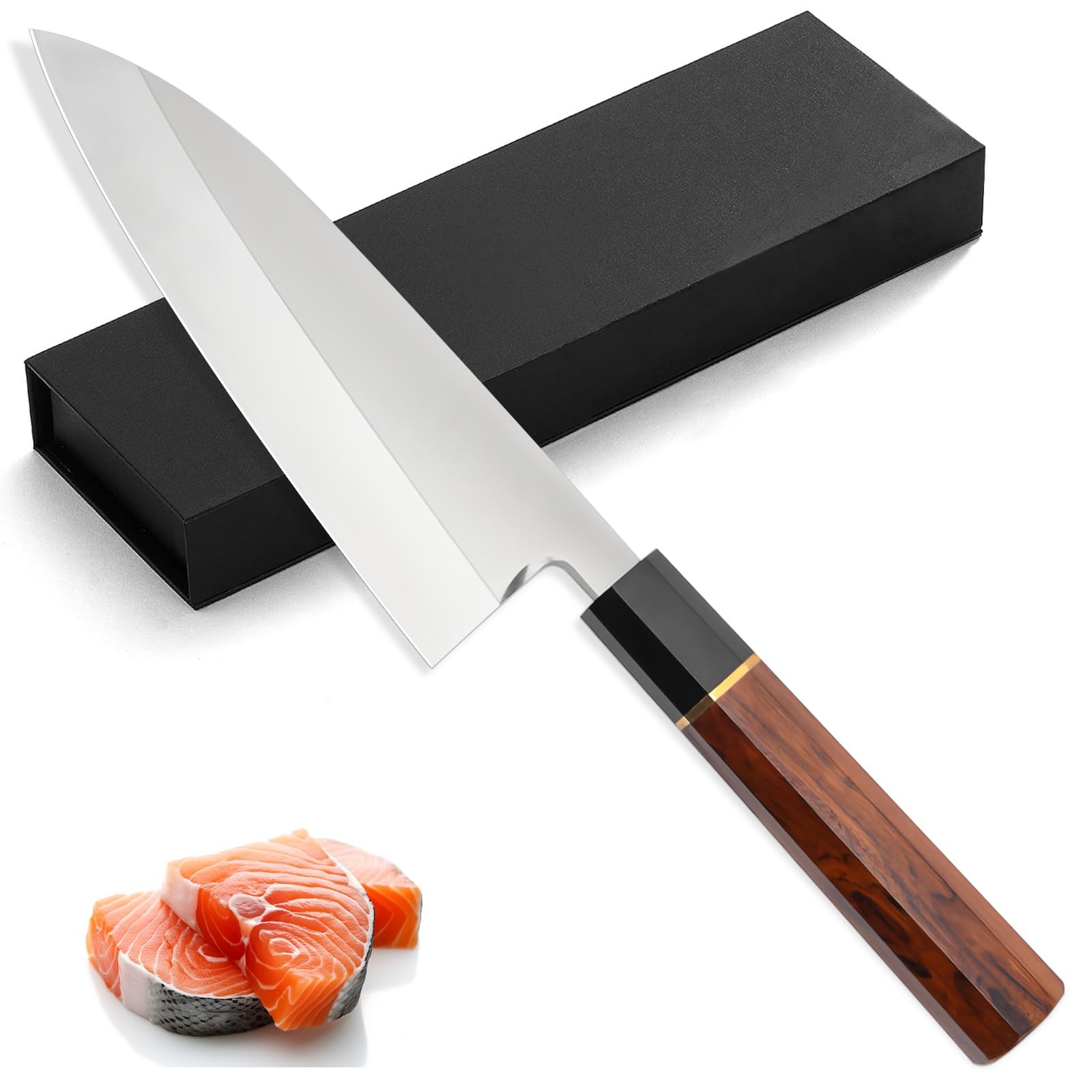 左利き用出刃包丁 刃渡り180ｍｍ 片刃 ハイカーボンステンレス鋼複合鍛造 和式八角型ウッドハンドル 魚用包丁 魚サバキ 鳥 肉解体 三枚おろし 贈り物 プレゼント