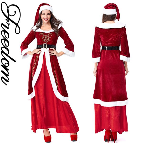クリスマス サンタ ロングサンタ サンタコス サンタガール コスプレ コスチューム 衣装 パーティー イベント 仮装 舞台衣装 ハロウィン インスタ 撮影 アイドル 人気のロング丈！重ね着風ロングワ