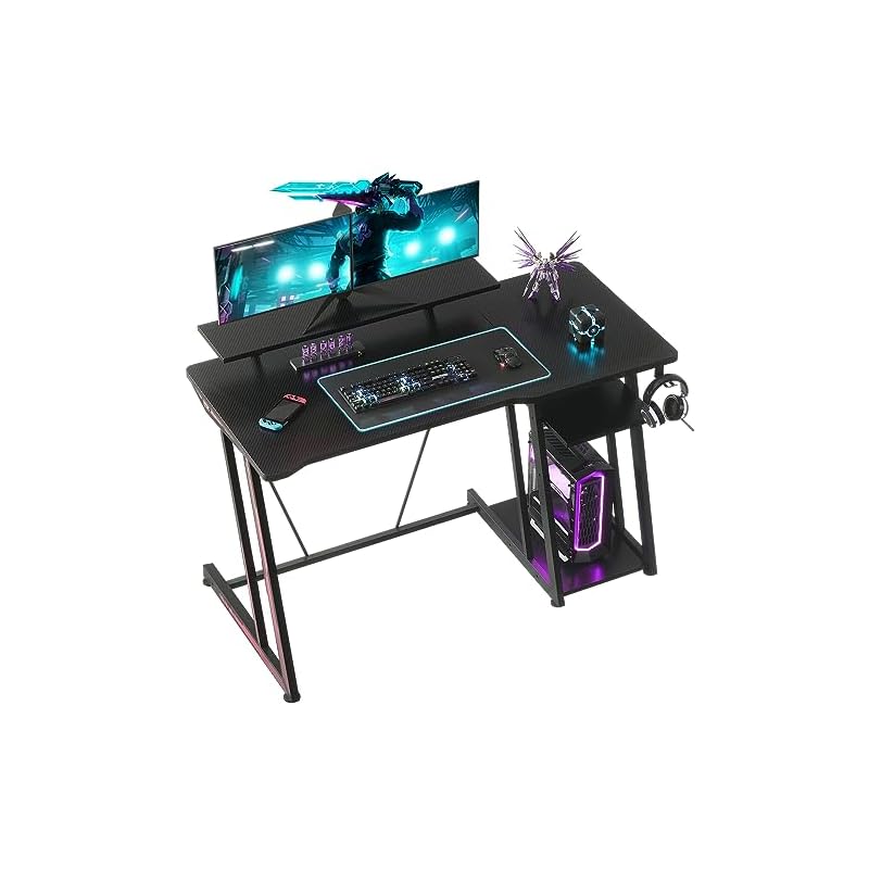 YeTom ゲーミングデスク ゲーミング テーブル ゲームデスク 幅120cm gaming desk 収納ラック2段付き 台下区分収納対応 机 pcデスク ゲーミング pc テーブル パソコンデスク