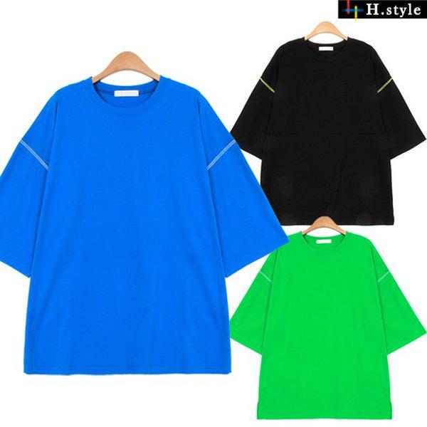 HスタイルMZエンジョイ半袖ボックスTシャツ/春/Tシャツ/マンツーマン/ラウンド/Vネック/ビッグ/ルーズフィット