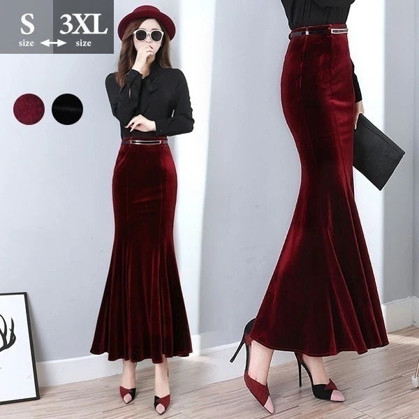 ロングスカート マーメイドライン マキシ丈 ベルベット ロング丈 春 秋 冬 マーメイドスカートロング スカートレディース マキシ丈スカートマーメイドスカート タイト シンプル 着痩せ 着心地抜群 美