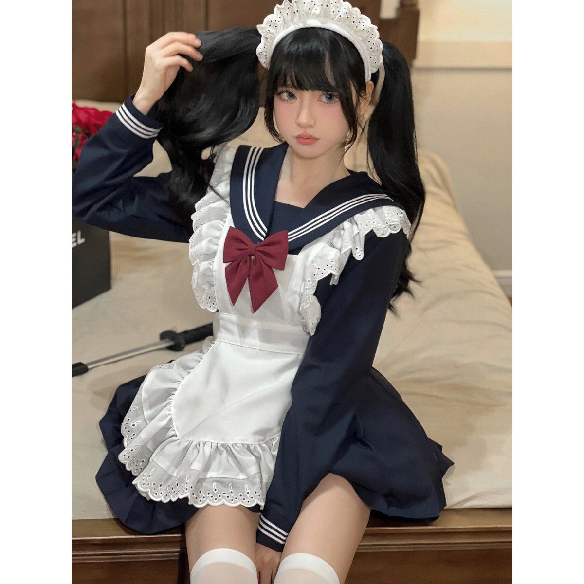 新型メイド服セット コスム 可愛いロリータ 白黒メイド服 クリスマス コスプレ 仮装 ビッグサイズ ワンピース マルチスタイルセット