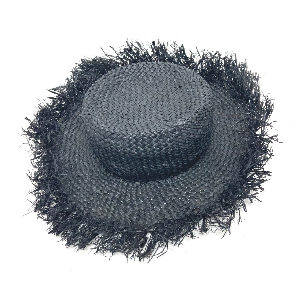 帽子 ストロー 麦わら帽 ハット ハット帽 ラフィア ブラック 18,150円