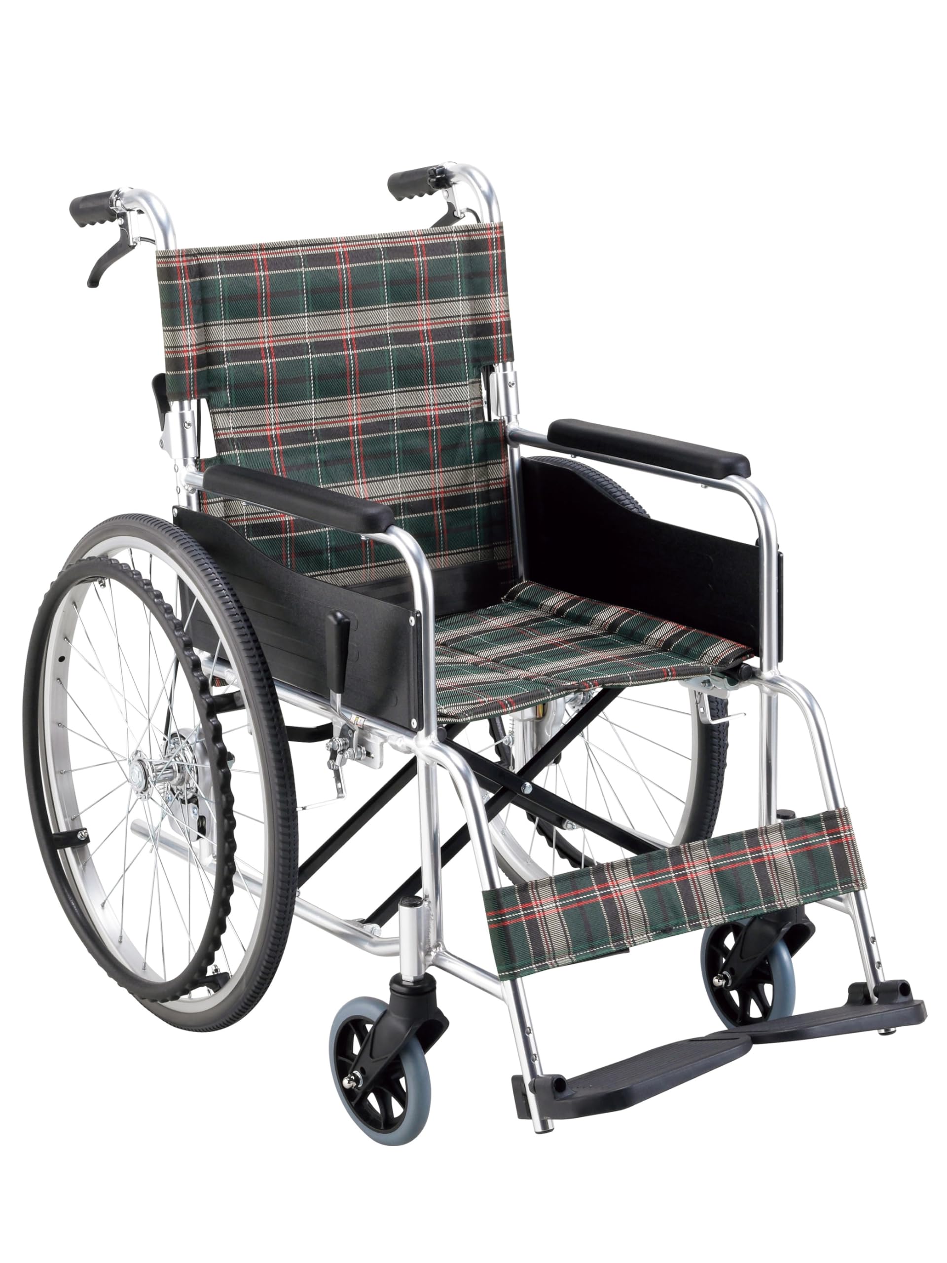 マキテック 車椅子 KSシリーズ 自走式 グリーンチェック 介護用品 背折れ 折りたたみ ノーパンクタイヤ KS50M-40GCS