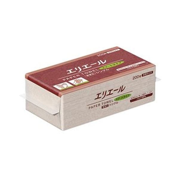 （まとめ）大王製紙 エリエールペーパータオルスマートタイプ 無漂白シングル 中判 200枚 1パック(×50セット)